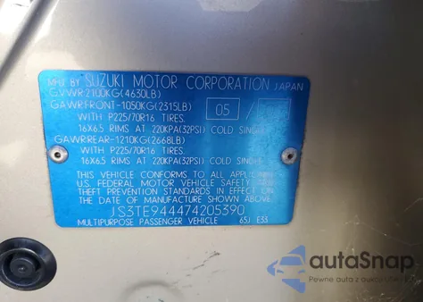 2007 Suzuki Grand Vitara Xsport z USA, uszkodzony, nr VIN JS3TE944474205390